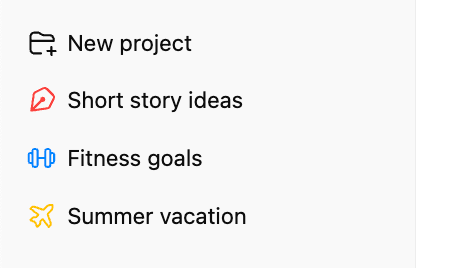 The ZeroTwo sidebar with the Projects section expanded and the New project button