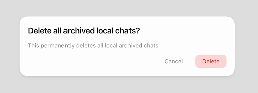 The confirmation box asking Delete all local archived tasks? before it permanently deletes every local archive