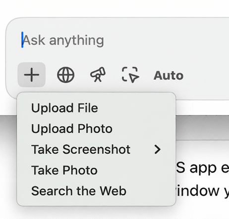 The + menu in the ZeroTwo desktop message box, with Attach appshot in the Add section