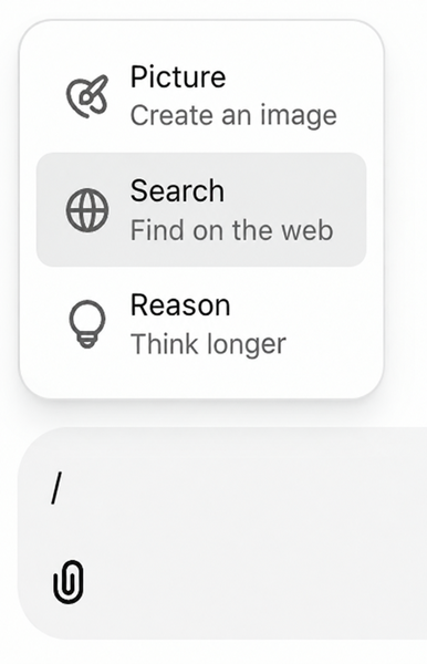 The ZeroTwo plus menu with Web Search in the Add section