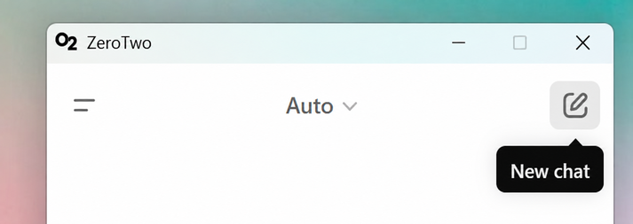 The New chat button highlighted at the top of the ZeroTwo sidebar